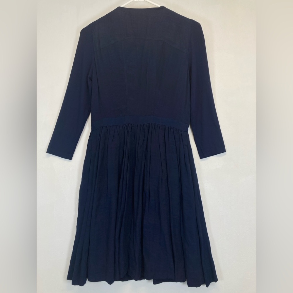 Anthropologie Parameter Dress Women Navy Blue V-Neck Zip Front Size 4 Pleated - Picture 12 of 16